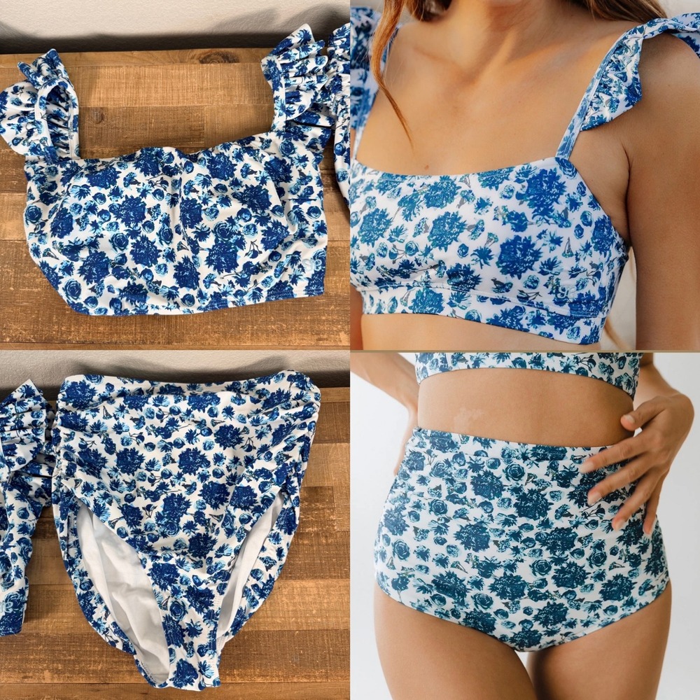 Albion Bikini Set Bella Crop Top & Santorini Ruched High Waisted Bottoms Women S